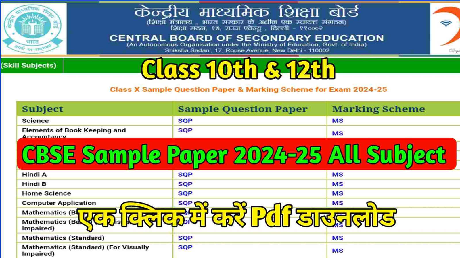 CBSE Sample Paper 2024 25 Class 10th, 12th