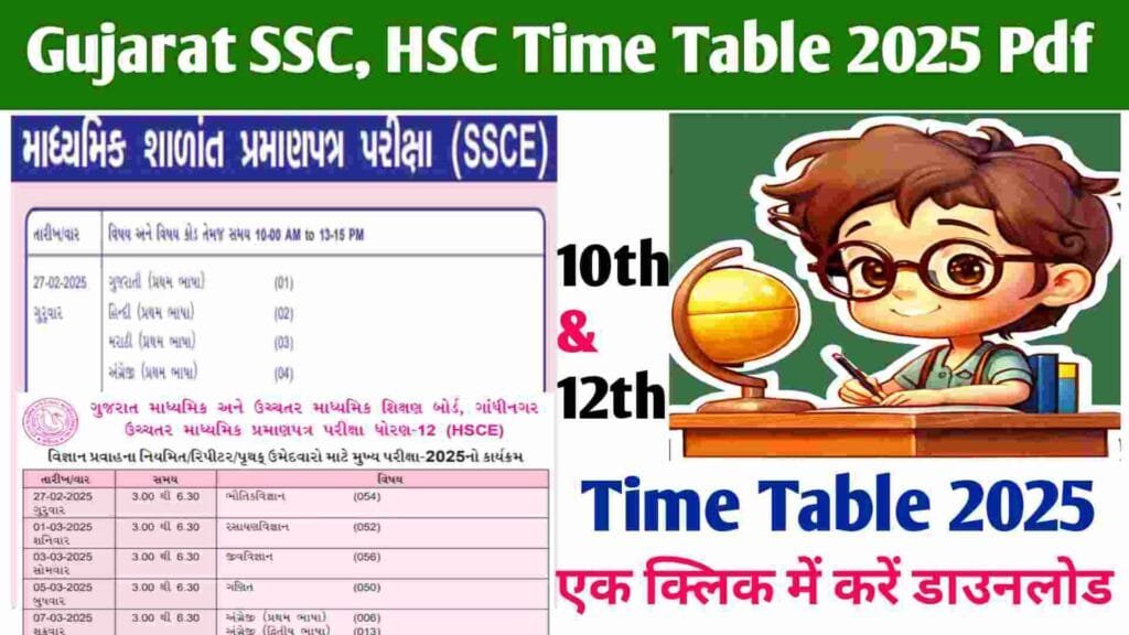 Gujarat Board SSC HSC Time Table 2025 Pdf