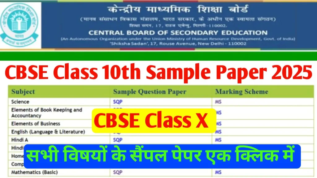 CBSE Class 10th Sample Paper 2025